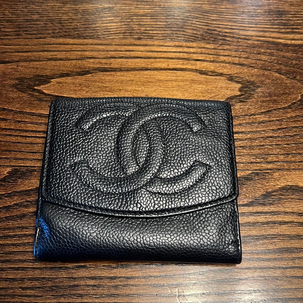 Vintage Chanel Black Caviar Leather Wallet